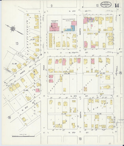 Sanborn Fire Insurance Map from Hannibal, Marion County, Missouri (1913), Sheet #0014 - Complete Map Set gallery image, historic Sanborn map, vintage wall art, Missouri Missouri