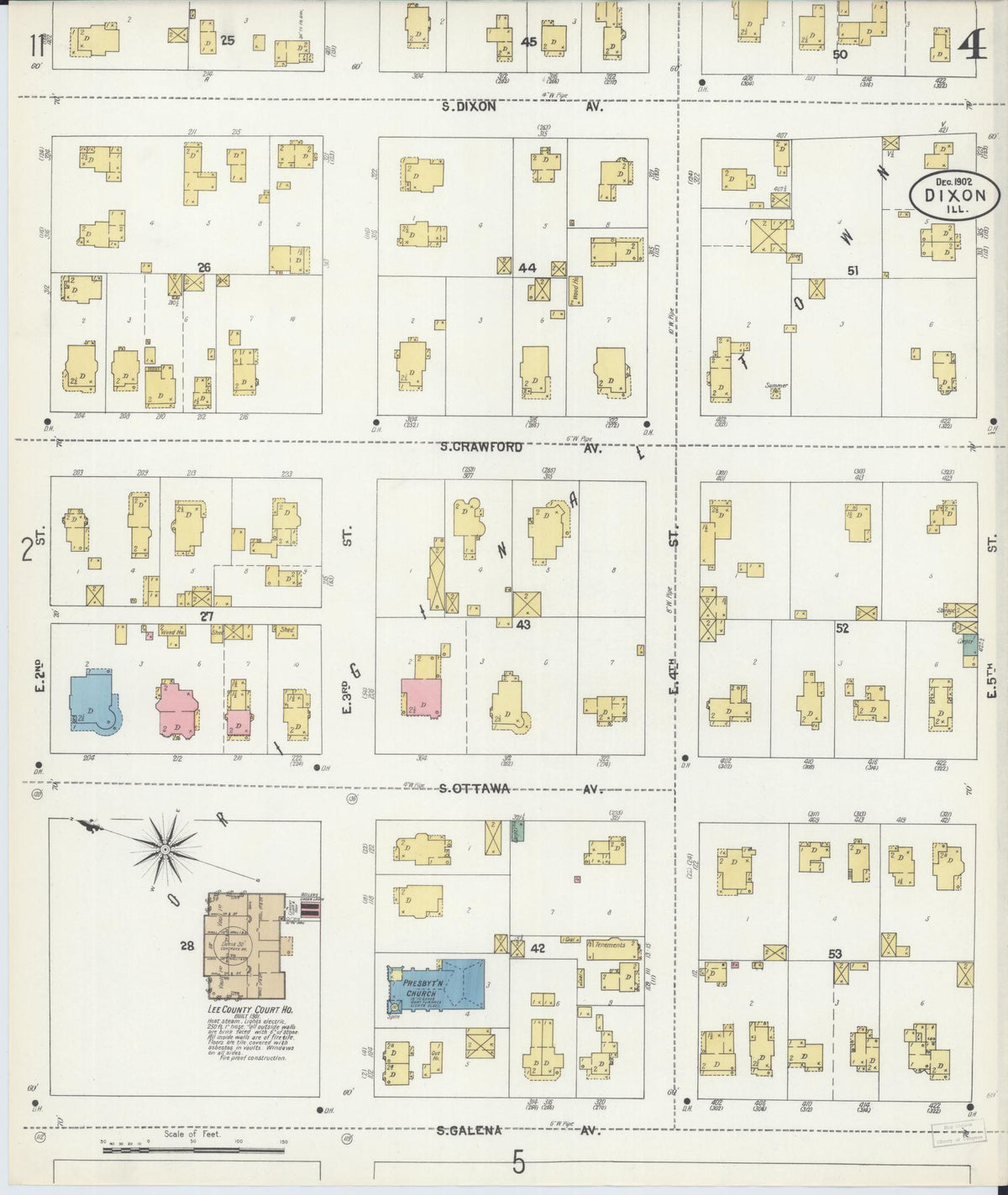 Sanborn Fire Insurance Map from Dixon, Lee County, Illinois (1902), Sheet #0004 - Complete Map Set gallery image, historic Sanborn map, vintage wall art, Illinois Illinois