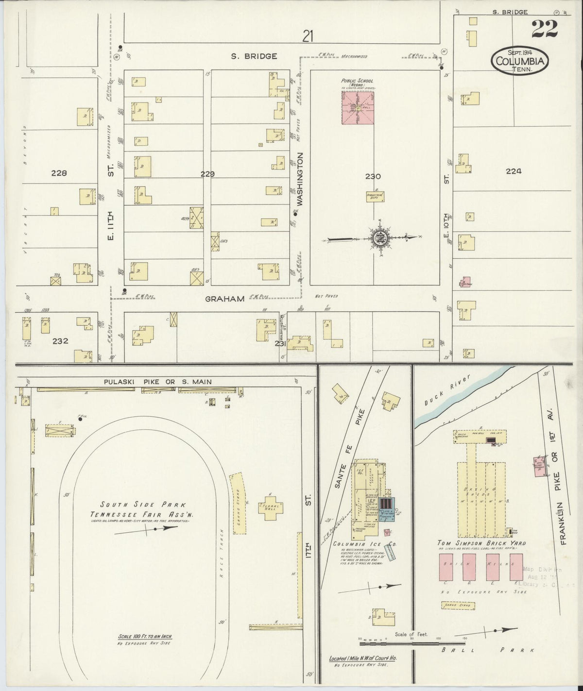 Sanborn Fire Insurance Map from Columbia, Maury County, Tennessee (1914), Sheet #0022 - Complete Map Set gallery image, historic Sanborn map, vintage wall art, Tennessee Tennessee