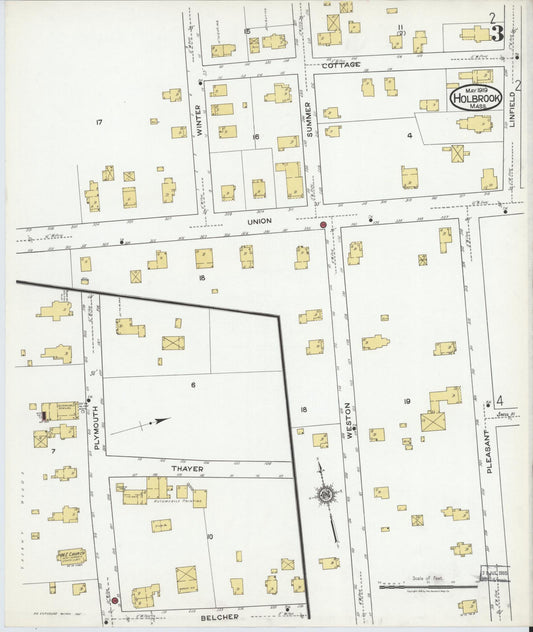 Sanborn Fire Insurance Map from Holbrook, Norfolk County, Massachusetts (1919), Sheet #0003 - Historic Sanborn Fire Insurance Map Print, vintage old map wall art, antique decor, genealogy gift, Massachusetts Massachusetts map