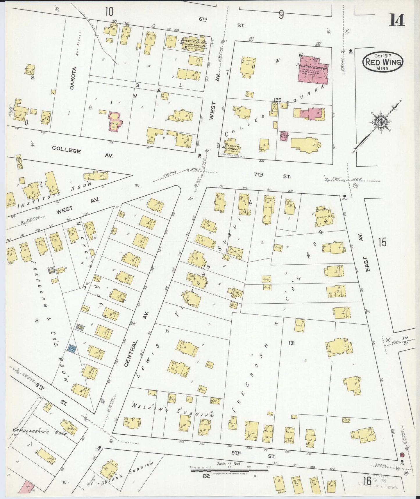 Sanborn Fire Insurance Map from Red Wing, Goodhue County, Minnesota (1917), Sheet #0014 - Complete Map Set gallery image, historic Sanborn map, vintage wall art, Minnesota Minnesota