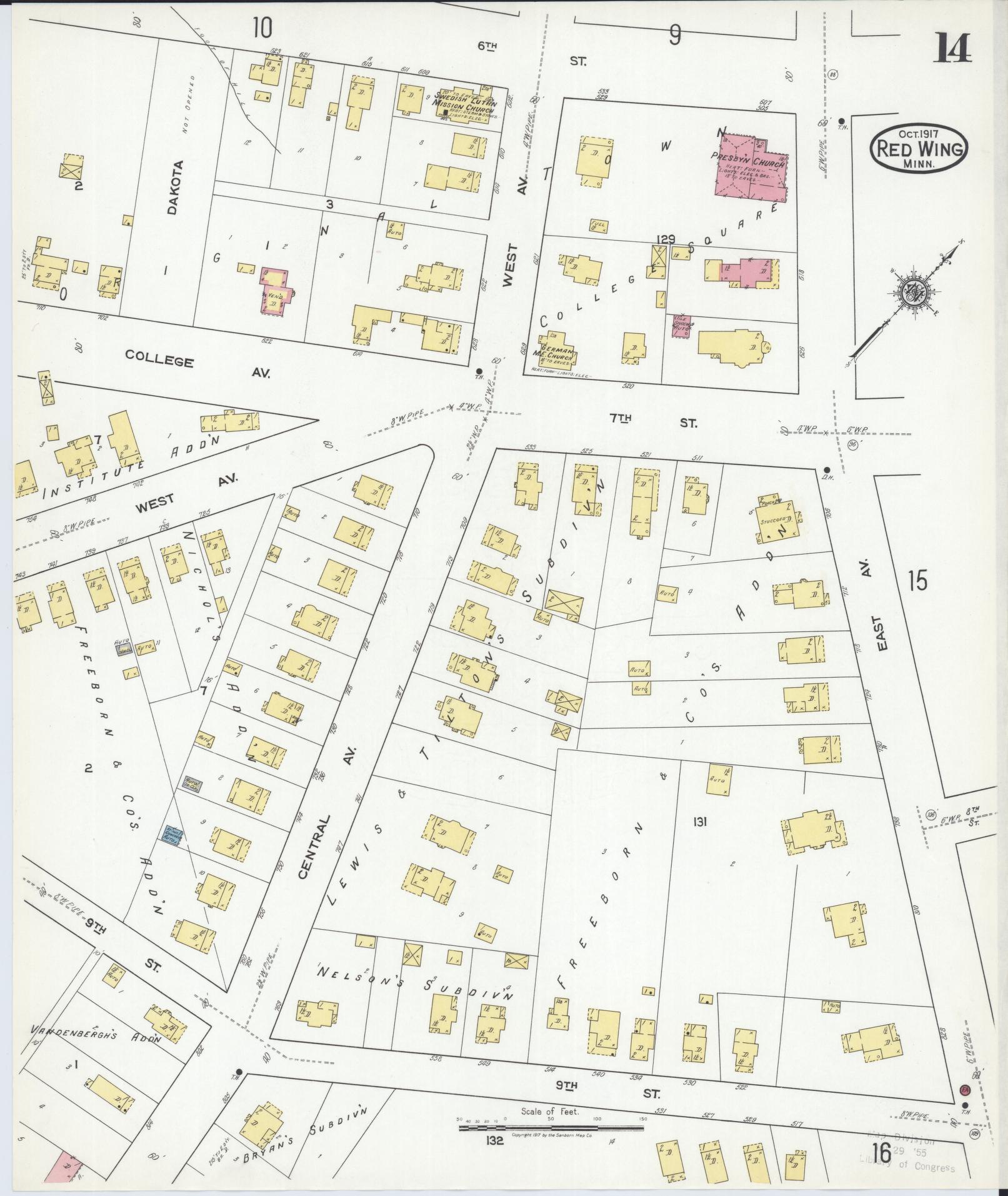 Sanborn Fire Insurance Map from Red Wing, Goodhue County, Minnesota (1917), Sheet #0014 - Complete Map Set gallery image, historic Sanborn map, vintage wall art, Minnesota Minnesota