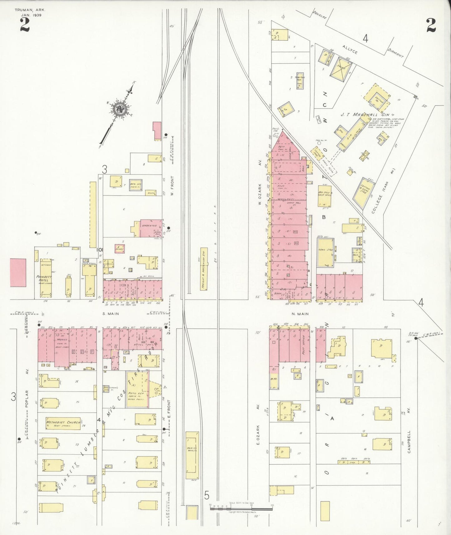 Sanborn Fire Insurance Map from Truman, Poinsett County, Arkansas (1939), Sheet #0002 - Historic Sanborn Fire Insurance Map Print, vintage old map wall art, antique decor, genealogy gift, Arkansas Arkansas map