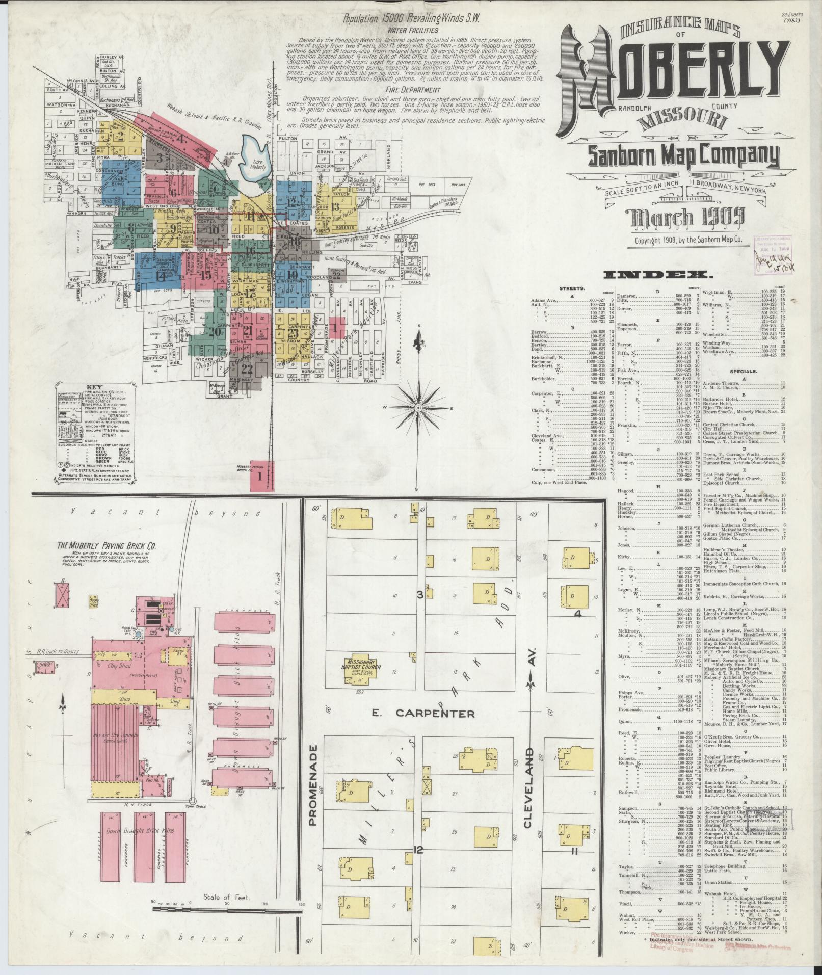 Sanborn Fire Insurance Map from Moberly, Randolph County, Missouri (1909), Sheet #0001 - Complete Map Set gallery image, historic Sanborn map, vintage wall art, Missouri Missouri