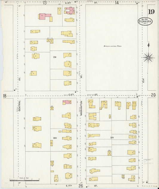Sanborn Fire Insurance Map from Dunkirk, Chautauqua County, New York (1904), Sheet #0019 - Historic Sanborn Fire Insurance Map Print, vintage old map wall art, antique decor, genealogy gift, New York New York map