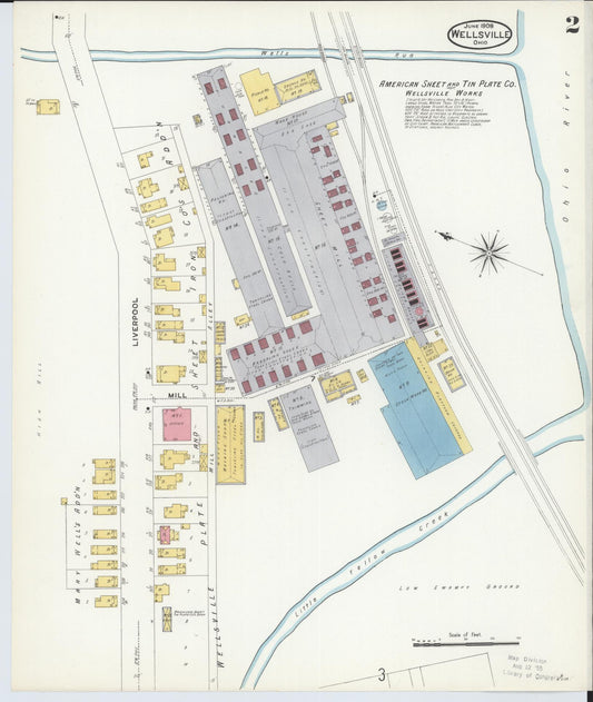 Sanborn Fire Insurance Map from Wellsville, Columbiana County, Ohio (1908), Sheet #0002 - Historic Sanborn Fire Insurance Map Print, vintage old map wall art, antique decor, genealogy gift, Ohio Ohio map