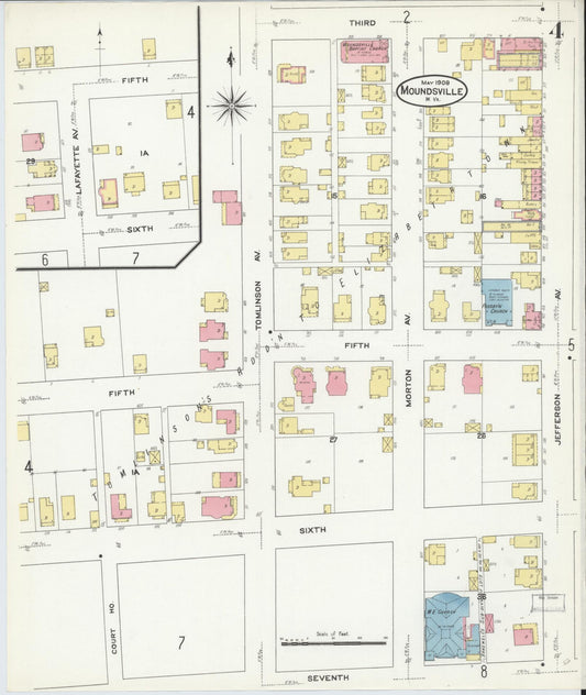 Sanborn Fire Insurance Map from Moundsville, Marshall County, West Virginia (1909), Sheet #0004 - Historic Sanborn Fire Insurance Map Print, vintage old map wall art, antique decor, genealogy gift, West Virginia West Virginia map