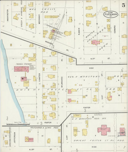 Sanborn Fire Insurance Map from Fort Atkinson, Jefferson County, Wisconsin (1898), Sheet #0005 - Historic Sanborn Fire Insurance Map Print, vintage old map wall art, antique decor, genealogy gift, Wisconsin Wisconsin map
