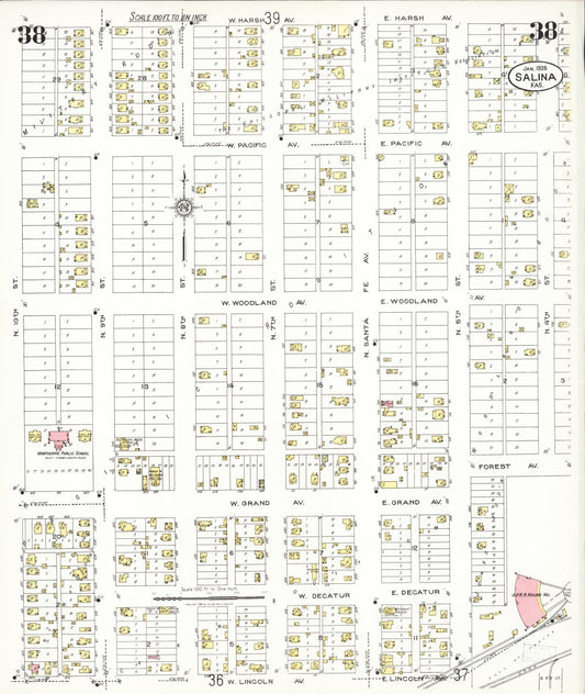 Sanborn Fire Insurance Map from Salina, Saline County, Kansas (1926), Sheet #0038 - Historic Sanborn Fire Insurance Map Print, vintage old map wall art, antique decor, genealogy gift, Kansas Kansas map