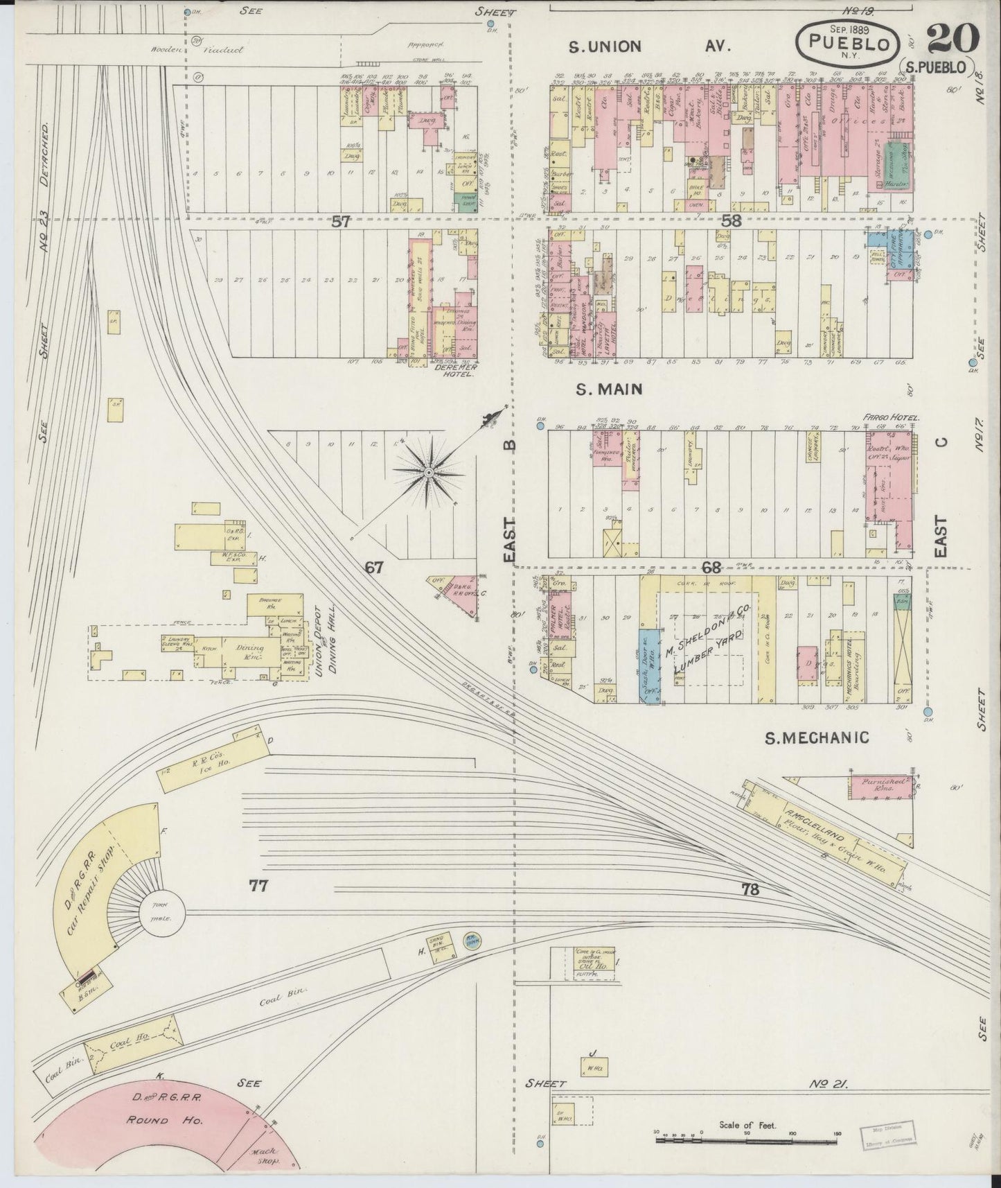 Sanborn Fire Insurance Map from Pueblo, Pueblo County, Colorado (1889), Sheet #0020 - Complete Map Set gallery image, historic Sanborn map, vintage wall art, Colorado Colorado