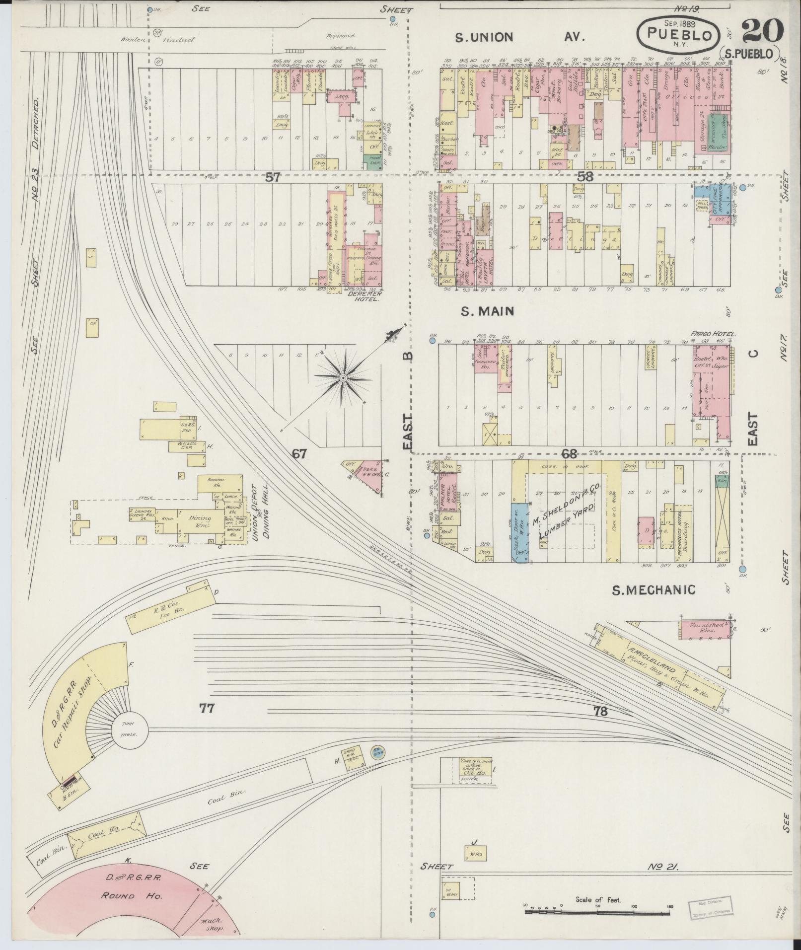 Sanborn Fire Insurance Map from Pueblo, Pueblo County, Colorado (1889), Sheet #0020 - Complete Map Set gallery image, historic Sanborn map, vintage wall art, Colorado Colorado