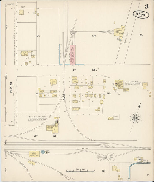 Sanborn Fire Insurance Map from Reno, Washoe County, Nevada (1890), Sheet #0003 - Historic Sanborn Fire Insurance Map Print, vintage old map wall art, antique decor, genealogy gift, Nevada Nevada map