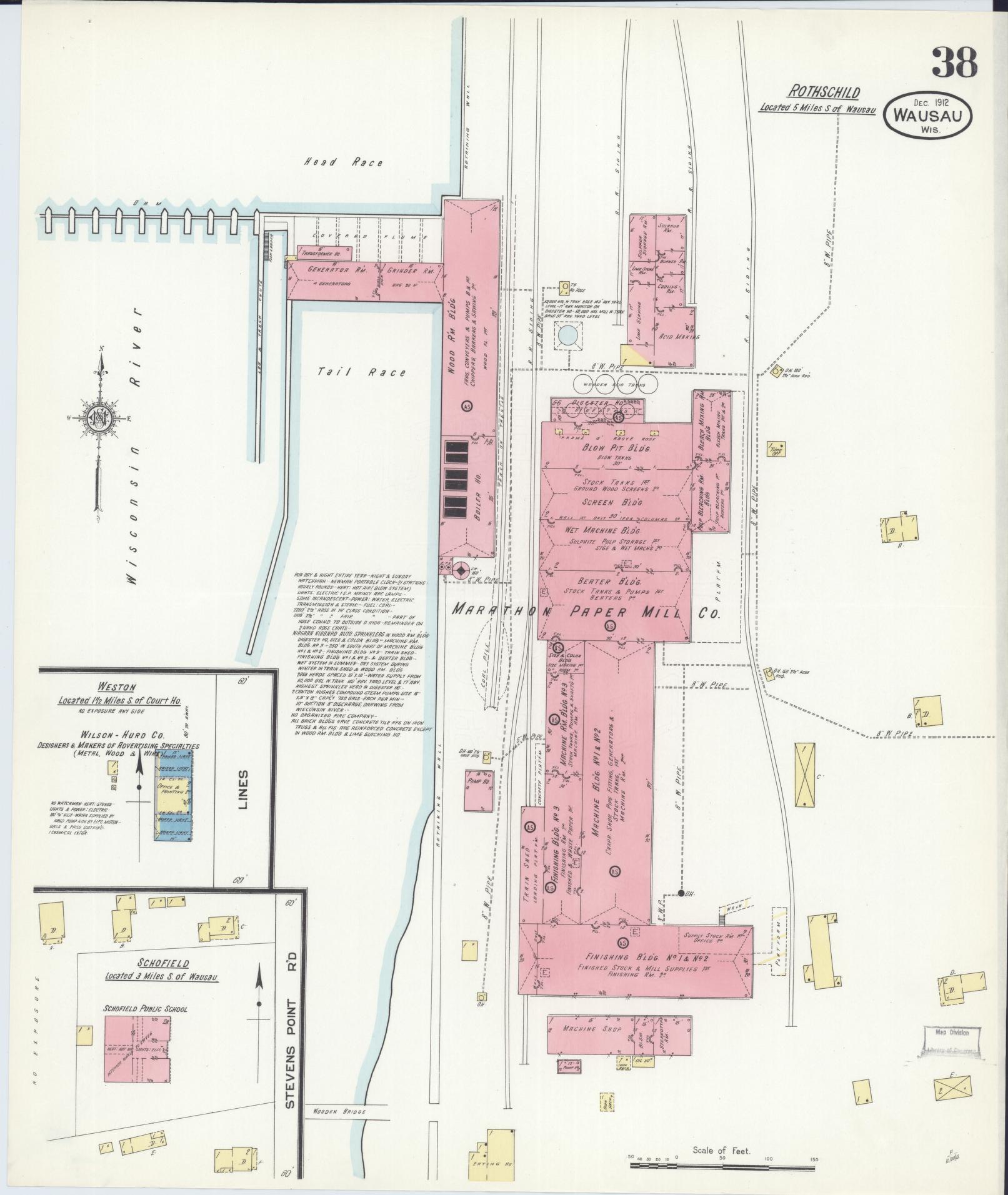 Sanborn Fire Insurance Map from Wausau, Marathon County, Wisconsin (1912), Sheet #0038 - Historic Sanborn Fire Insurance Map Print, vintage old map wall art, antique decor, genealogy gift, Wisconsin Wisconsin map