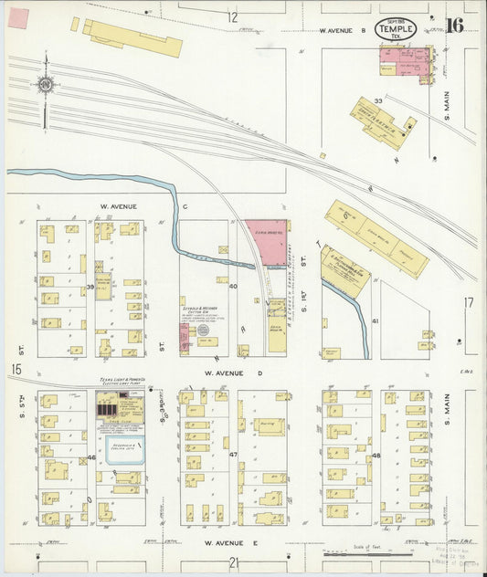 Sanborn Fire Insurance Map from Temple, Bell County, Texas (1915), Sheet #0016 - Historic Sanborn Fire Insurance Map Print, vintage old map wall art, antique decor, genealogy gift, Texas Texas map