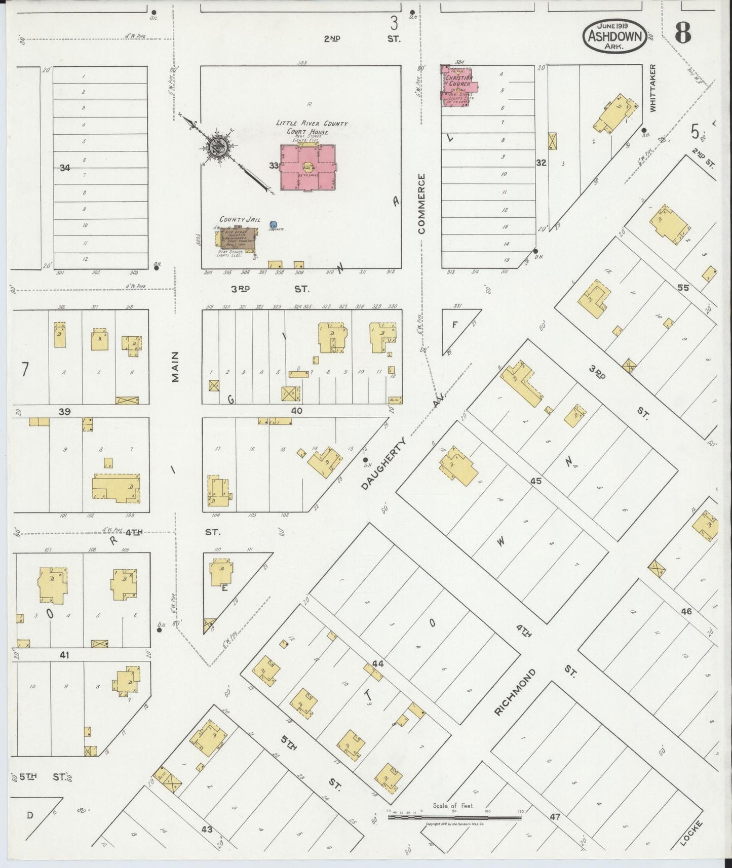 Sanborn Fire Insurance Map from Ashdown, Little River County, Arkansas (1919), Sheet #0008 - Complete Map Set gallery image, historic Sanborn map, vintage wall art, Arkansas Arkansas