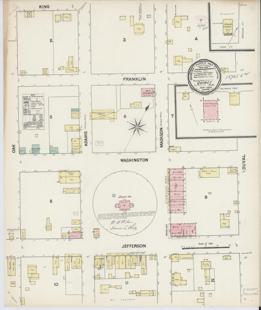 Sanborn Fire Insurance Map from Quincy, Gadsden County, Florida (1890), Sheet #0001 - Historic Sanborn Fire Insurance Map Print, vintage old map wall art, antique decor, genealogy gift, Florida Florida map