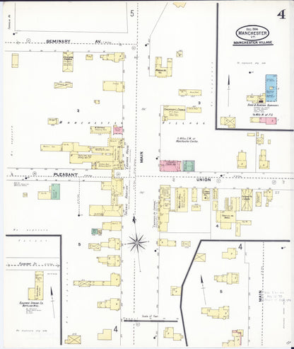 Sanborn Fire Insurance Map from Manchester, Bennington County, Vermont (1904), Sheet #0004 - Complete Map Set gallery image, historic Sanborn map, vintage wall art, Vermont Vermont