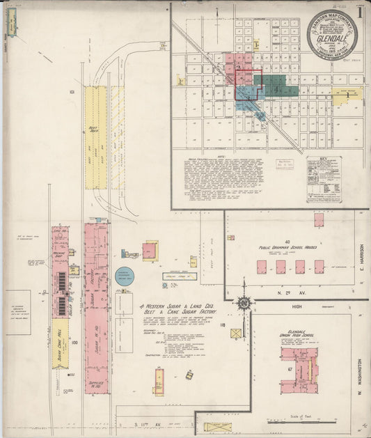 Sanborn Fire Insurance Map from Glendale, Maricopa County, Arizona (1915), Sheet #0001 - Historic Sanborn Fire Insurance Map Print, vintage old map wall art, antique decor, genealogy gift, Arizona Arizona map