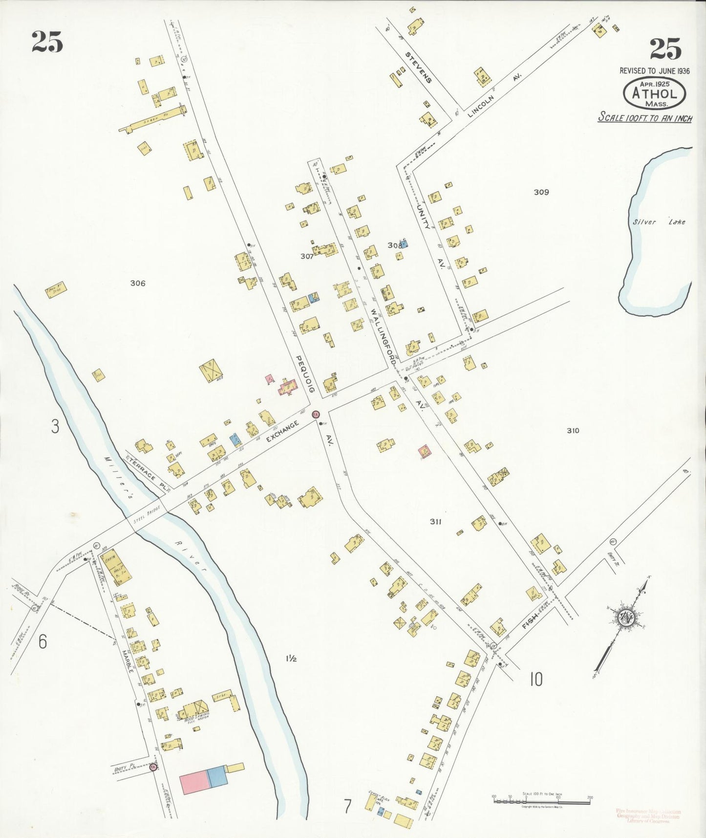 Sanborn Fire Insurance Map from Athol, Worcester County, Massachusetts (1936), Sheet #0025 - Complete Map Set gallery image, historic Sanborn map, vintage wall art, Massachusetts Massachusetts