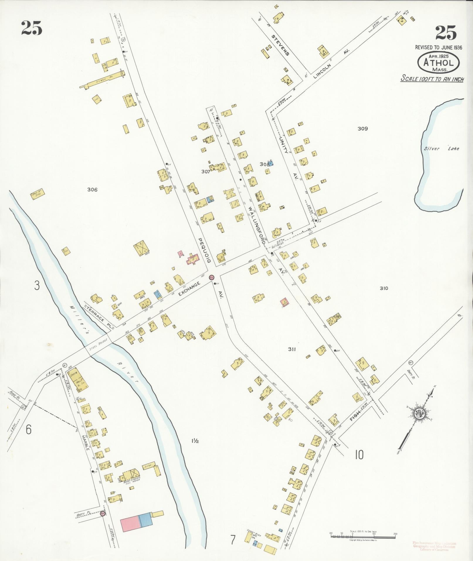 Sanborn Fire Insurance Map from Athol, Worcester County, Massachusetts (1936), Sheet #0025 - Complete Map Set gallery image, historic Sanborn map, vintage wall art, Massachusetts Massachusetts