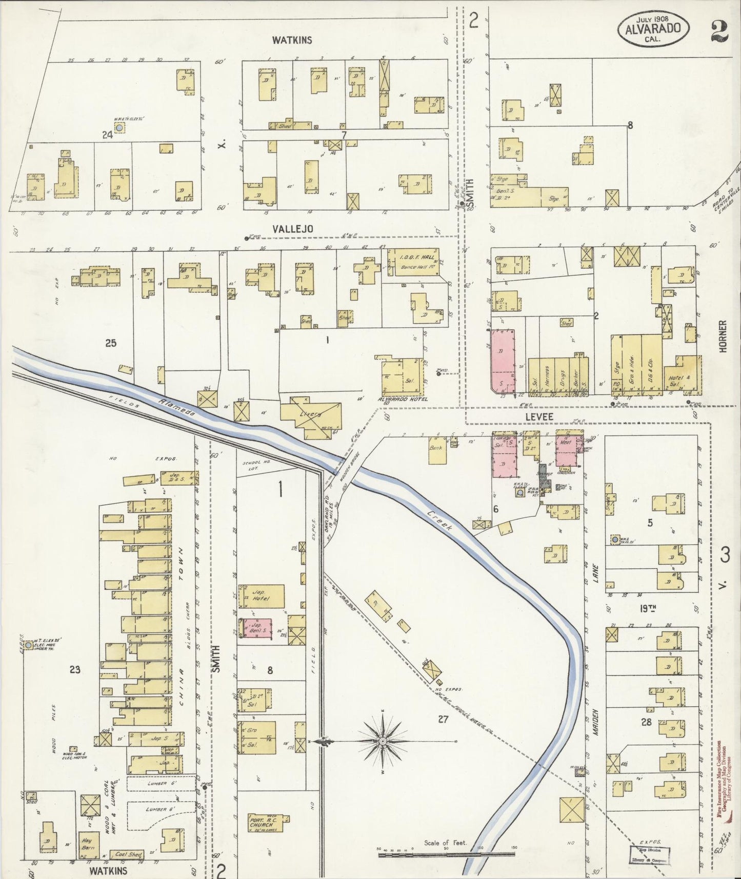 Sanborn Fire Insurance Map from Alvarado, Alameda County, California (1908), Sheet #0002 - Historic Sanborn Fire Insurance Map Print, vintage old map wall art, antique decor, genealogy gift, California California map