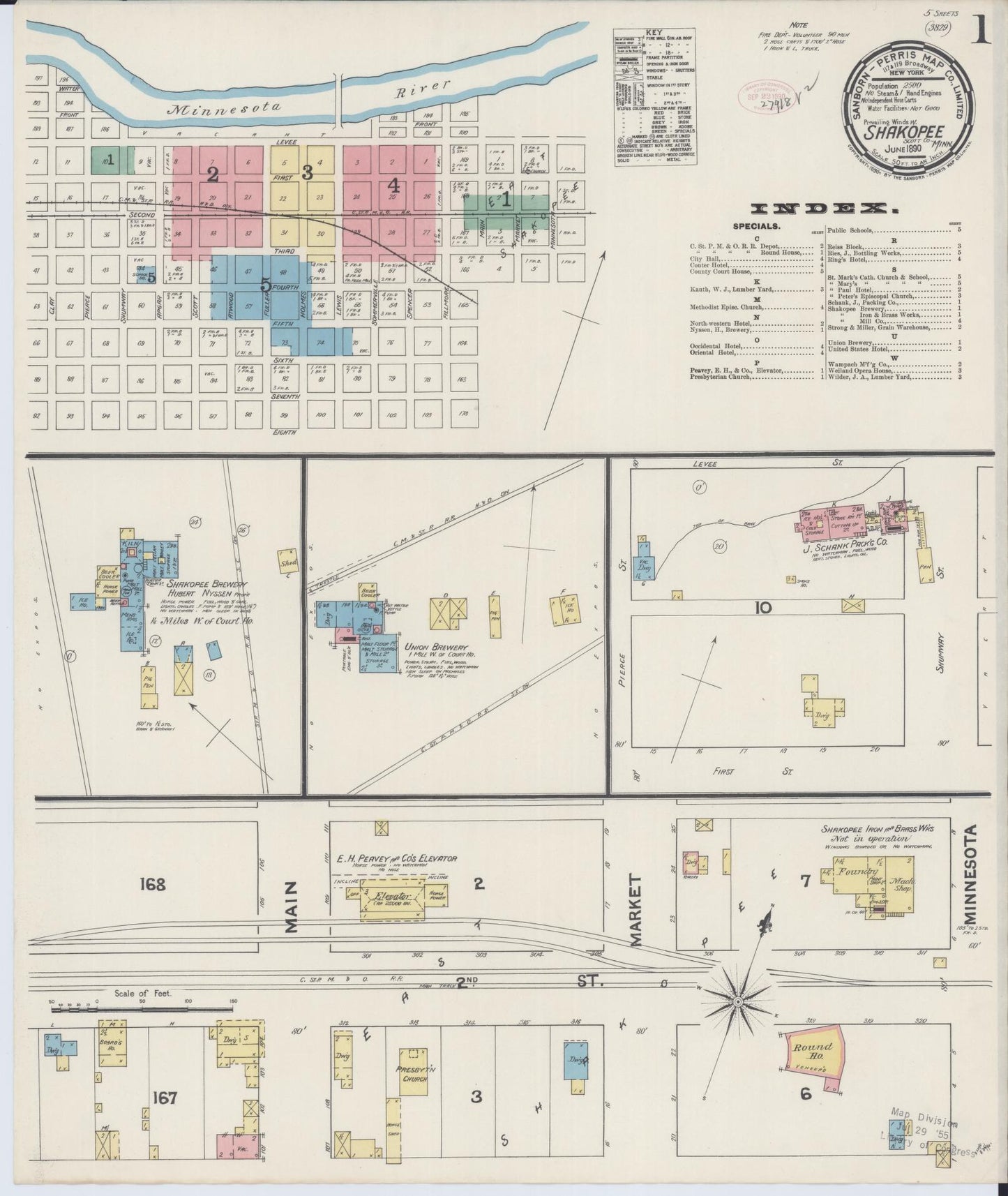Sanborn Fire Insurance Map from Shakopee, Scott County, Minnesota (1890), Sheet #0001 - Historic Sanborn Fire Insurance Map Print, vintage old map wall art, antique decor, genealogy gift, Minnesota Minnesota map