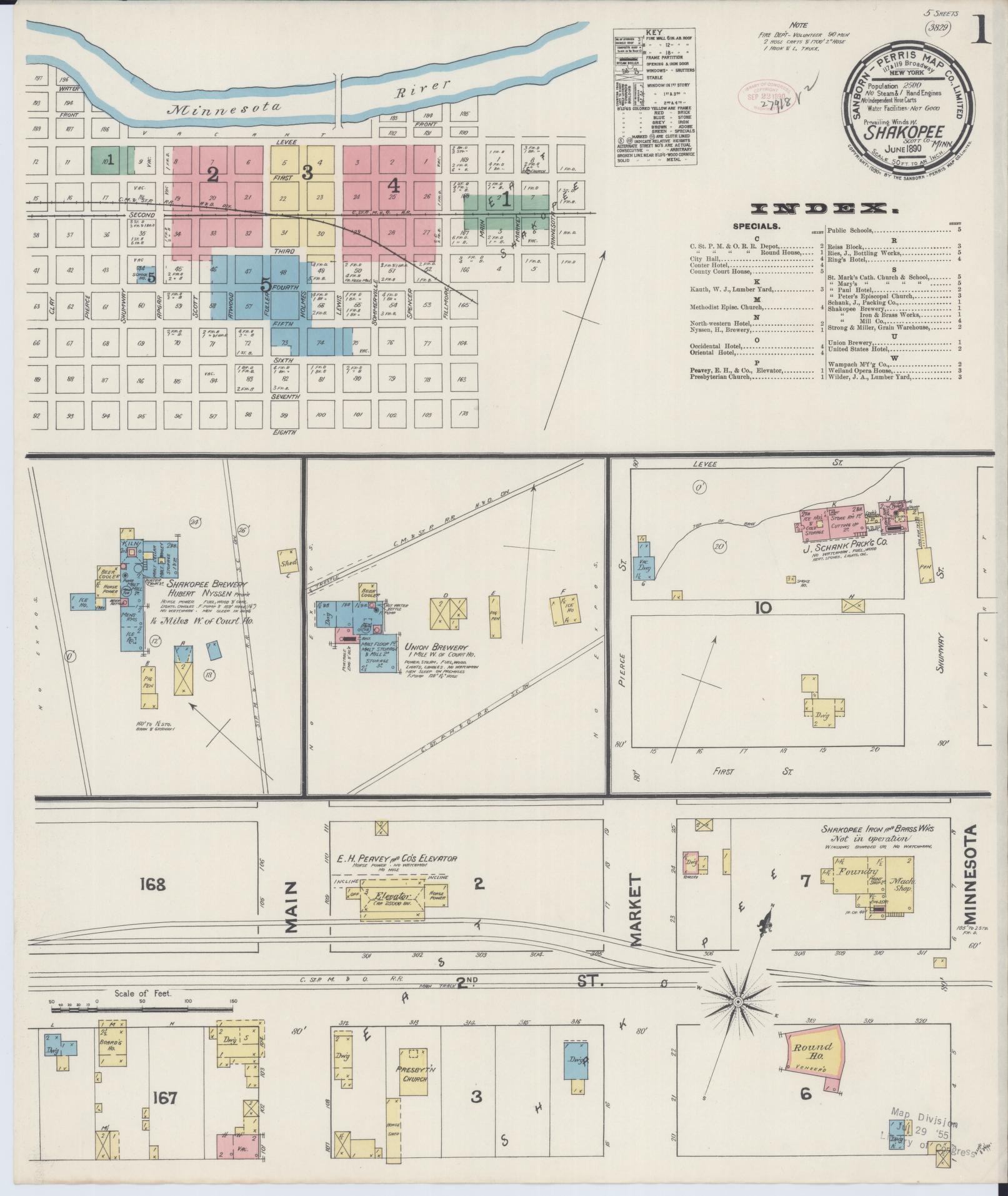 Sanborn Fire Insurance Map from Shakopee, Scott County, Minnesota (1890), Sheet #0001 - Historic Sanborn Fire Insurance Map Print, vintage old map wall art, antique decor, genealogy gift, Minnesota Minnesota map