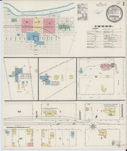 Sanborn Fire Insurance Map from Shakopee, Scott County, Minnesota (1890), Sheet #0001 - Historic Sanborn Fire Insurance Map Print, vintage old map wall art, antique decor, genealogy gift, Minnesota Minnesota map
