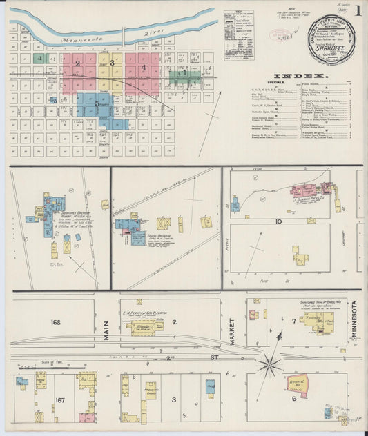 Sanborn Fire Insurance Map from Shakopee, Scott County, Minnesota (1890), Sheet #0001 - Historic Sanborn Fire Insurance Map Print, vintage old map wall art, antique decor, genealogy gift, Minnesota Minnesota map