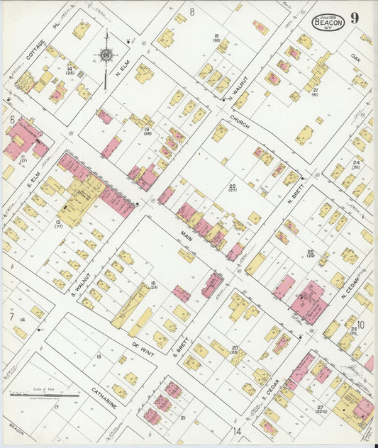 Sanborn Fire Insurance Map from Beacon, Dutchess County, New York (1919), Sheet #0009 - Historic Sanborn Fire Insurance Map Print, vintage old map wall art, antique decor, genealogy gift, New York New York map