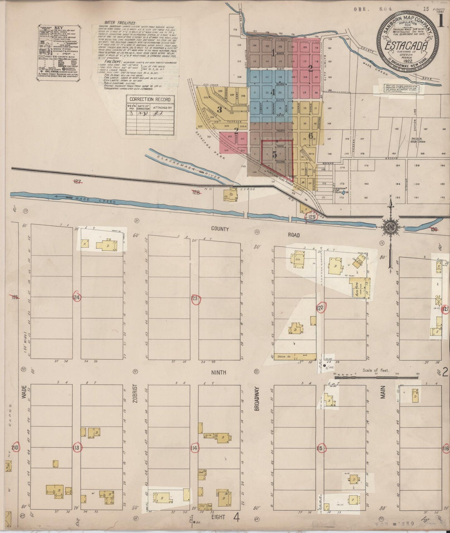 Sanborn Fire Insurance Map from Estacada, Clackamas County, Oregon (1931), Sheet #0001 - Historic Sanborn Fire Insurance Map Print, vintage old map wall art, antique decor, genealogy gift, Oregon Oregon map