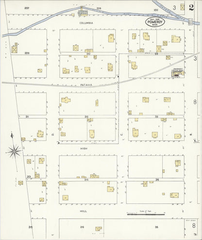 Sanborn Fire Insurance Map from Pomeroy, Garfield County, Washington (1908), Sheet #0002 - Complete Map Set gallery image, historic Sanborn map, vintage wall art, Washington Washington