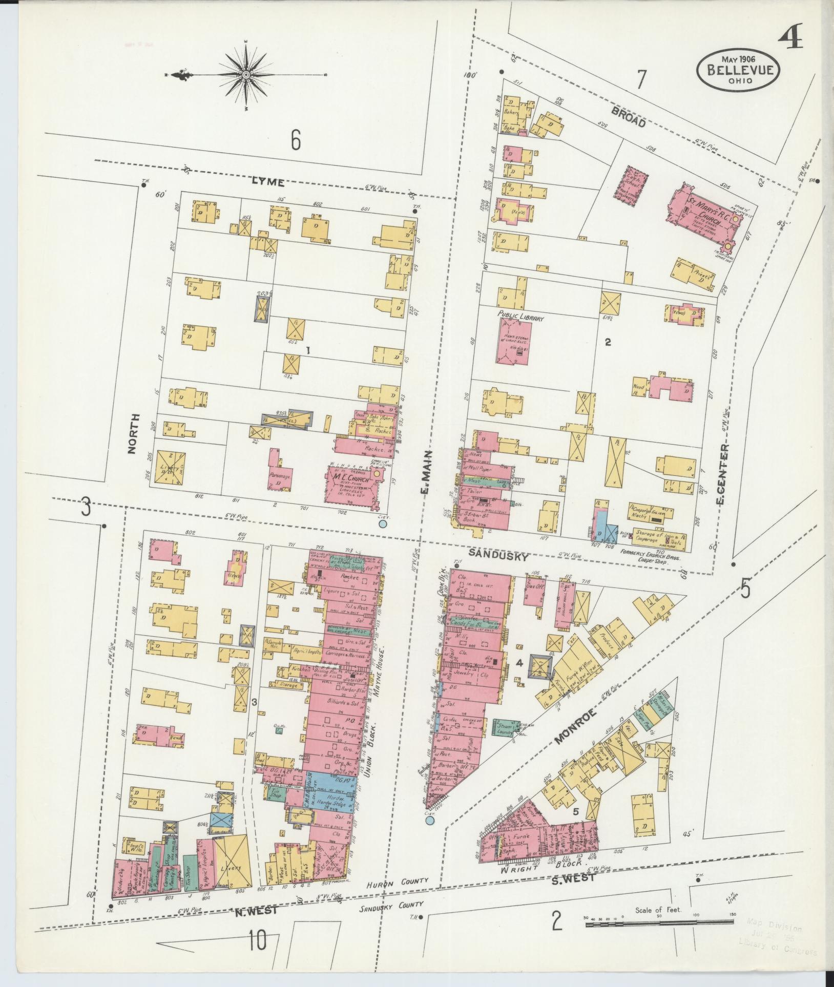 Sanborn Fire Insurance Map from Bellevue, Huron And Sandusky County, Ohio (1906), Sheet #0004 - Complete Map Set gallery image, historic Sanborn map, vintage wall art, Ohio Ohio