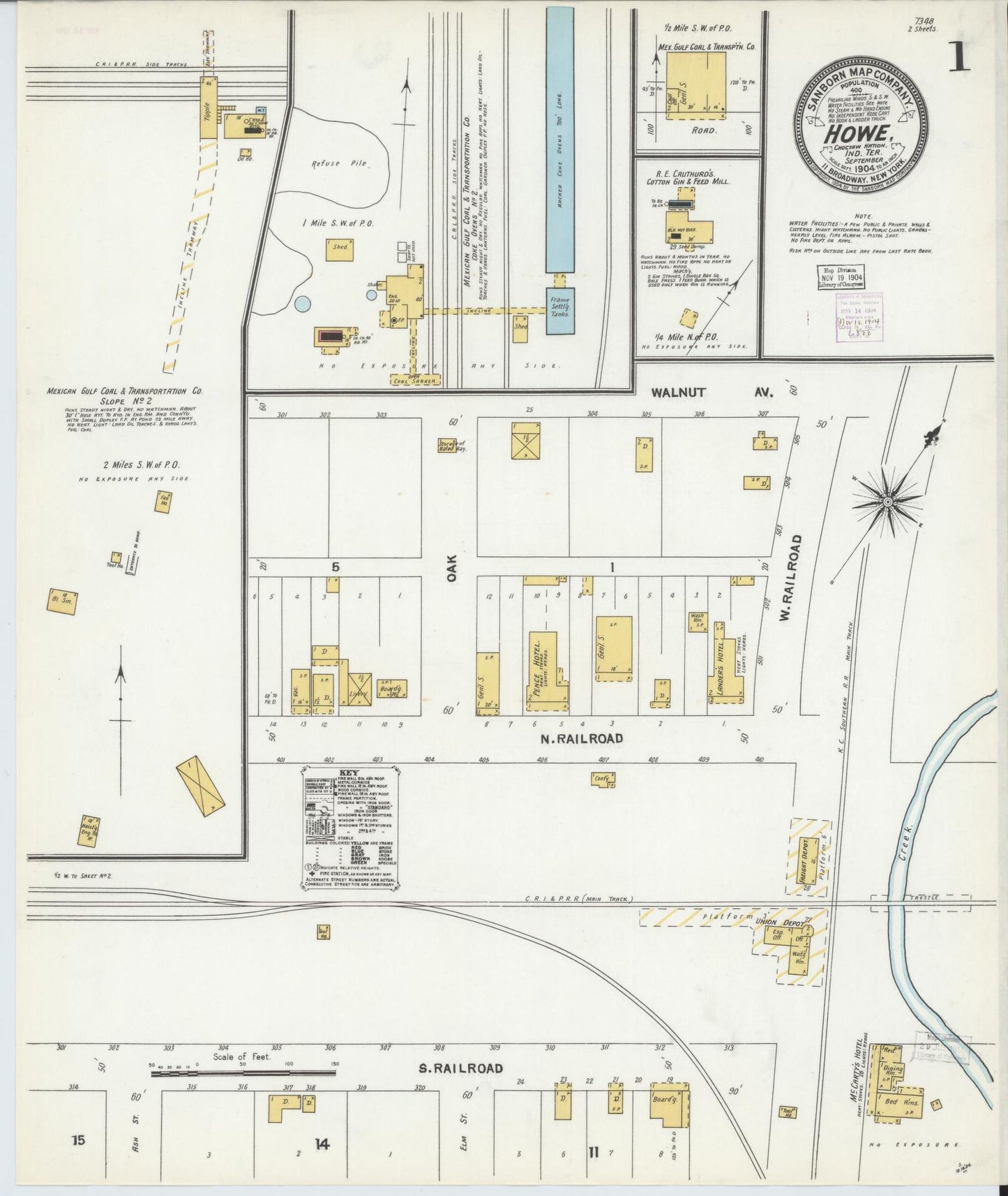 Sanborn Fire Insurance Map from Howe, Le Flore County, Oklahoma (1904), Sheet #0001 - Complete Map Set gallery image, historic Sanborn map, vintage wall art, Oklahoma Oklahoma