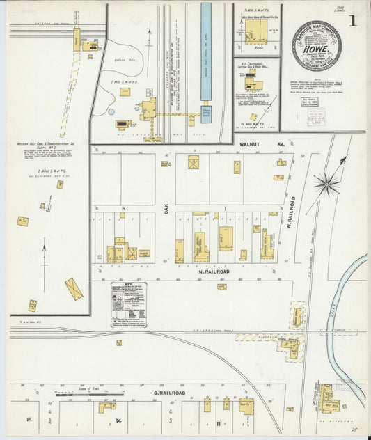 Sanborn Fire Insurance Map from Howe, Le Flore County, Oklahoma (1904), Sheet #0001 - Complete Map Set gallery image, historic Sanborn map, vintage wall art, Oklahoma Oklahoma