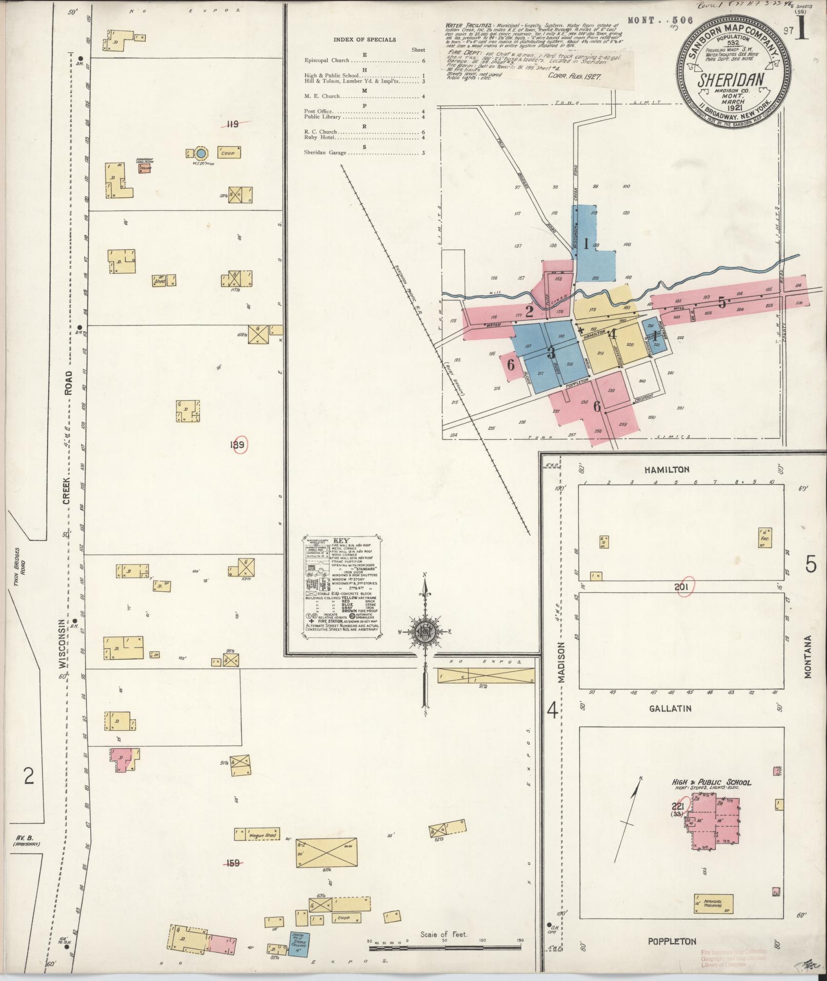 Sanborn Fire Insurance Map from Sheridan, Madison County, Montana. (1927) – Historic Sanborn Fire Insurance Map Print