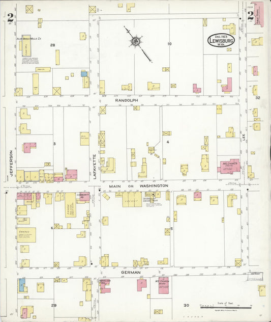 Sanborn Fire Insurance Map from Lewisburg, Greenbrier County, West Virginia (1923), Sheet #0002 - Historic Sanborn Fire Insurance Map Print, vintage old map wall art, antique decor, genealogy gift, West Virginia West Virginia map