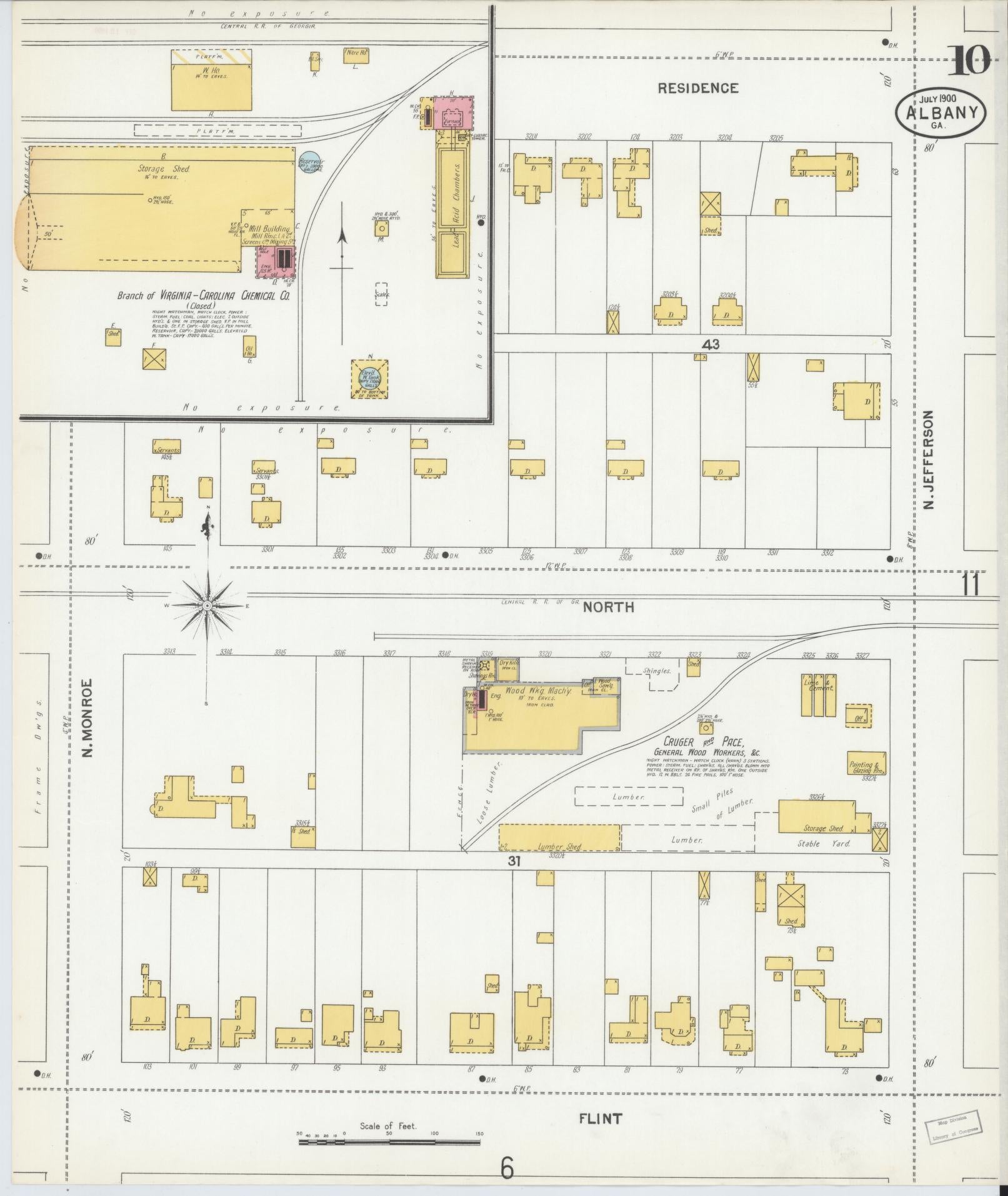 Sanborn Fire Insurance Map from Albany, Dougherty County, Georgia (1900), Sheet #0010 - Historic Sanborn Fire Insurance Map Print, vintage old map wall art, antique decor, genealogy gift, Georgia Georgia map