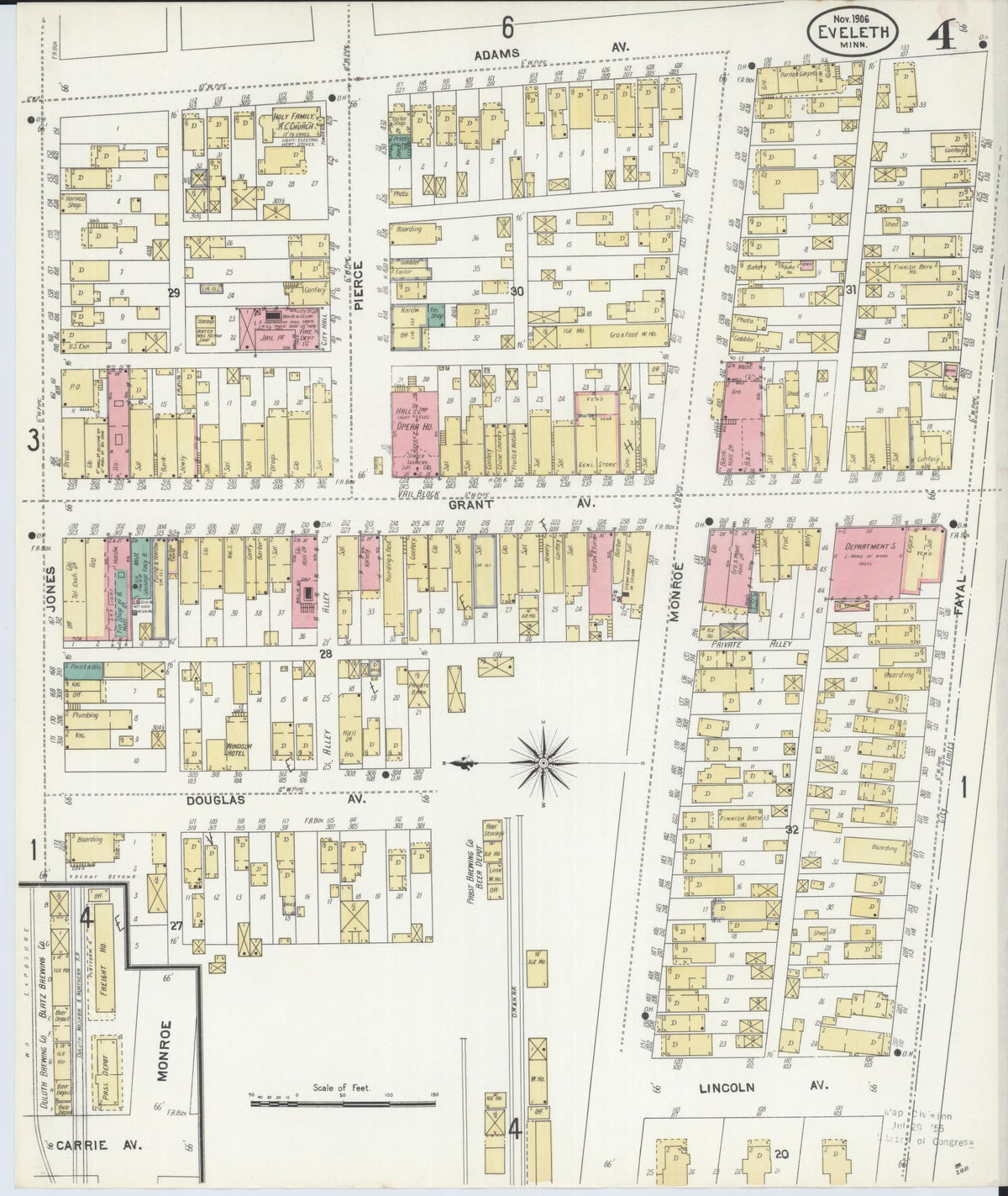 Sanborn Fire Insurance Map from Eveleth, Saint Louis County, Minnesota (1906), Sheet #0004 - Complete Map Set gallery image, historic Sanborn map, vintage wall art, Minnesota Minnesota