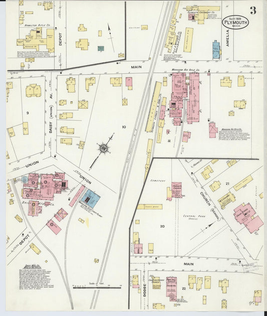 Sanborn Fire Insurance Map from Plymouth, Wayne County, Michigan (1909), Sheet #0003 - Historic Sanborn Fire Insurance Map Print, vintage old map wall art, antique decor, genealogy gift, Michigan Michigan map