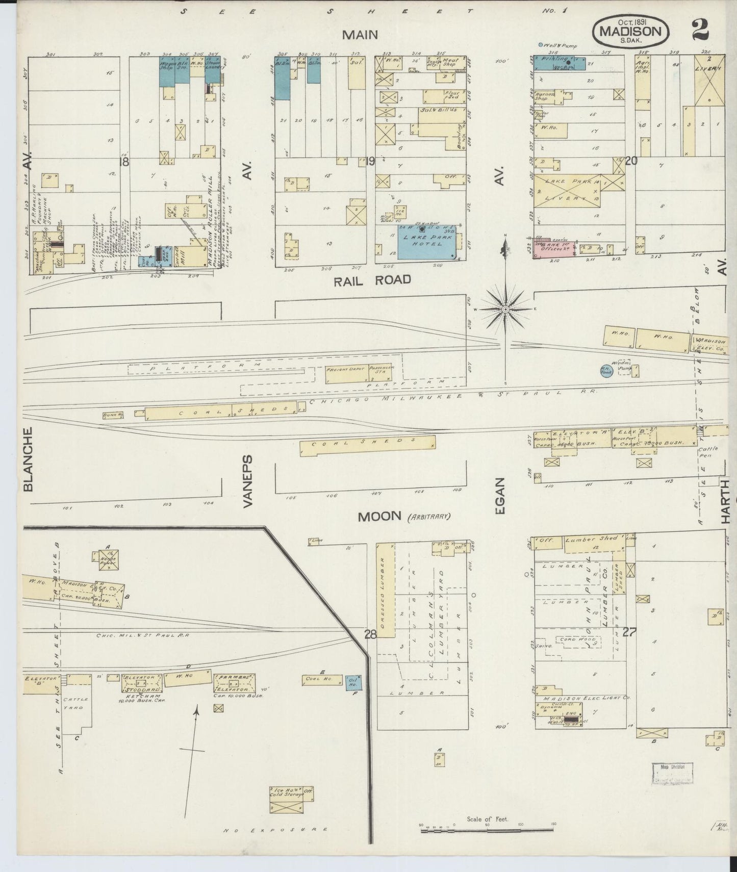 Sanborn Fire Insurance Map from Madison, Lake County, South Dakota (1891), Sheet #0002 - Complete Map Set gallery image, historic Sanborn map, vintage wall art, South Dakota South Dakota