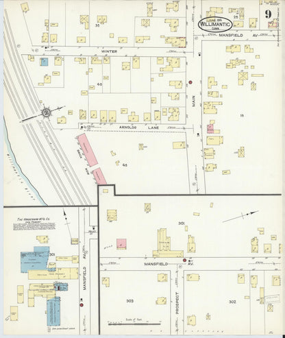 Sanborn Fire Insurance Map from Willimantic, Windham County, Connecticut (1914), Sheet #0009 - Complete Map Set gallery image, historic Sanborn map, vintage wall art, Connecticut Connecticut