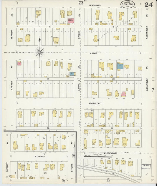 Sanborn Fire Insurance Map from Denison, Grayson County, Texas (1903), Sheet #0024 - Historic Sanborn Fire Insurance Map Print, vintage old map wall art, antique decor, genealogy gift, Texas Texas map