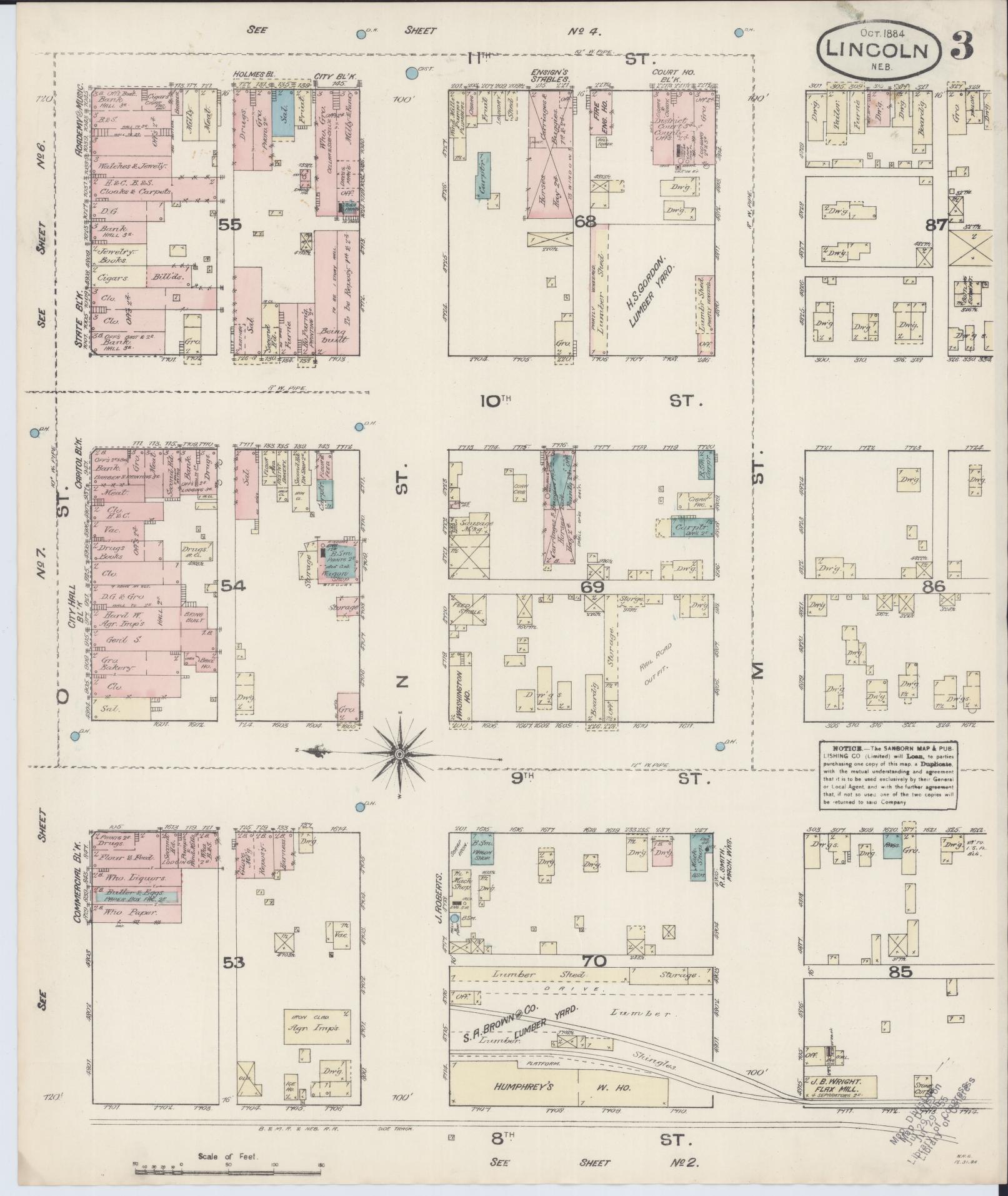 Sanborn Fire Insurance Map from Lincoln, Lancaster County, Nebraska (Unknown), Sheet #0003 - Historic Sanborn Fire Insurance Map Print, vintage old map wall art, antique decor, genealogy gift, Nebraska Nebraska map