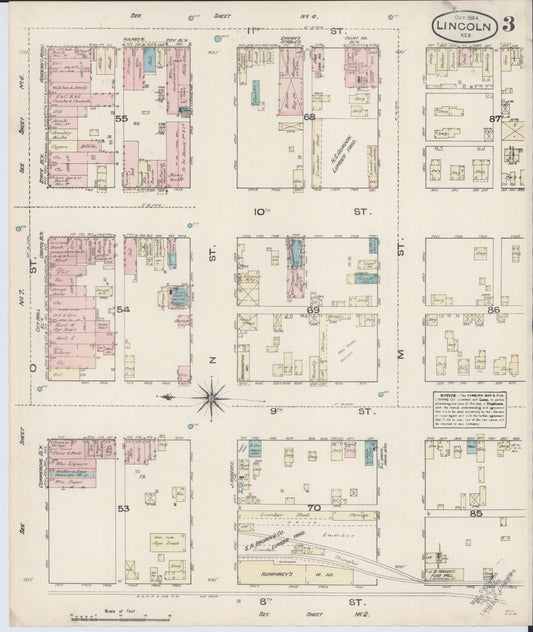 Sanborn Fire Insurance Map from Lincoln, Lancaster County, Nebraska (Unknown), Sheet #0003 - Historic Sanborn Fire Insurance Map Print, vintage old map wall art, antique decor, genealogy gift, Nebraska Nebraska map