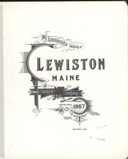 Sanborn Fire Insurance Map from Lewiston, Androscoggin County, Maine (1957), Sheet #0001 - Historic Sanborn Fire Insurance Map Print, vintage old map wall art, antique decor, genealogy gift, Maine Maine map