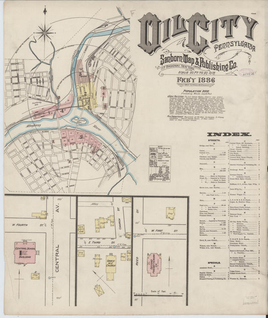 Sanborn Fire Insurance Map from Oil City, Venango County, Pennsylvania (1888), Sheet #0001 - Historic Sanborn Fire Insurance Map Print, vintage old map wall art, antique decor, genealogy gift, Pennsylvania Pennsylvania map