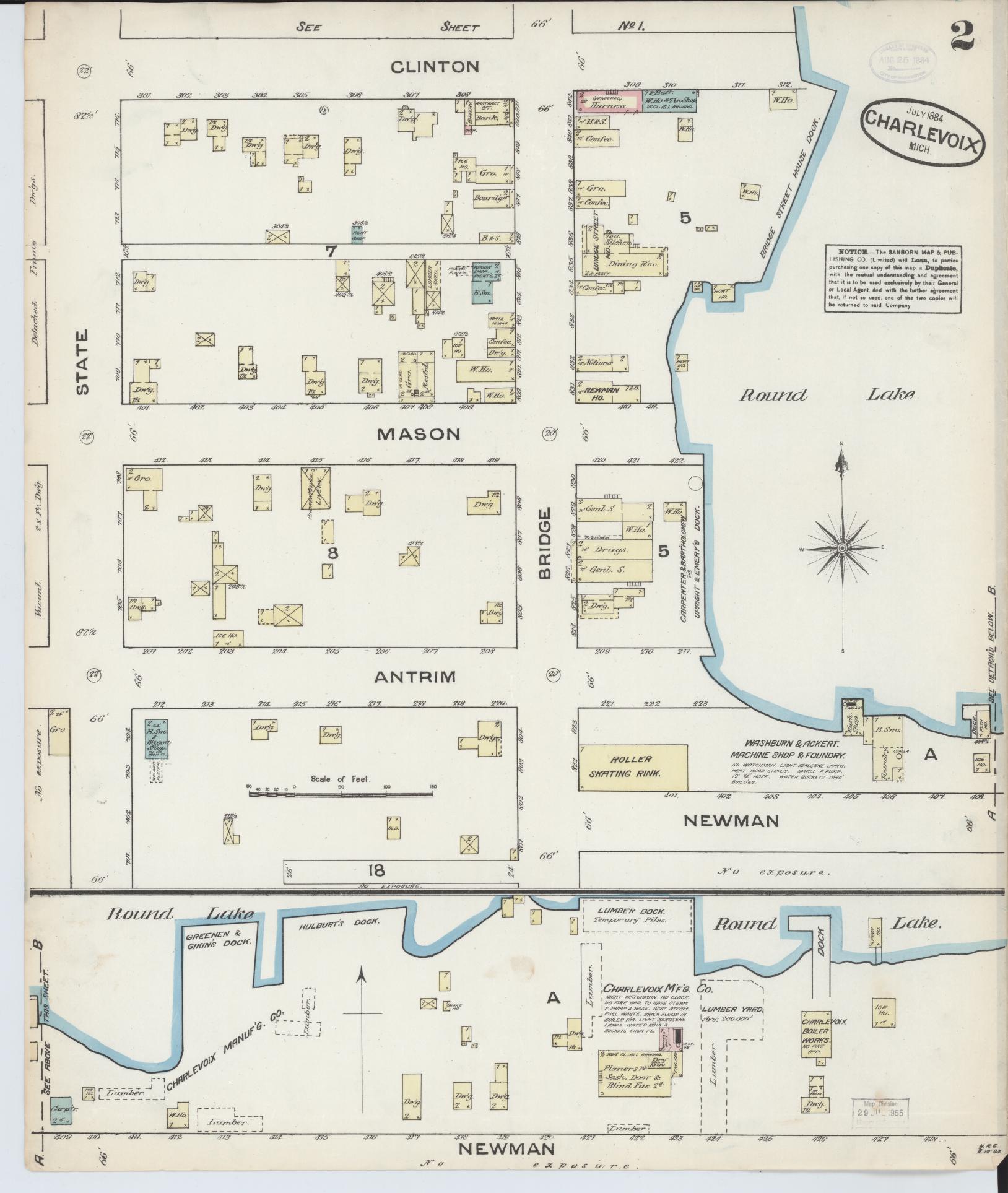 Sanborn Fire Insurance Map from Charlevoix, Charlevoix County, Michigan (1884), Sheet #0002 - Complete Map Set gallery image, historic Sanborn map, vintage wall art, Michigan Michigan