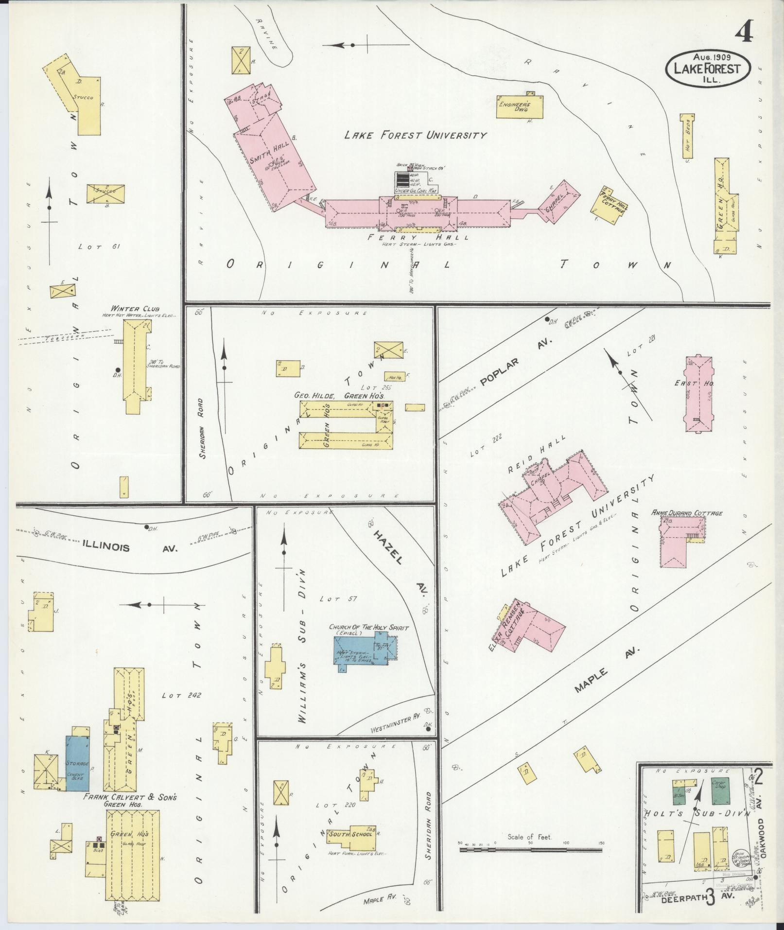 Sanborn Fire Insurance Map from Lake Forest, Lake County, Illinois (1909), Sheet #0004 - Historic Sanborn Fire Insurance Map Print, vintage old map wall art, antique decor, genealogy gift, Illinois Illinois map