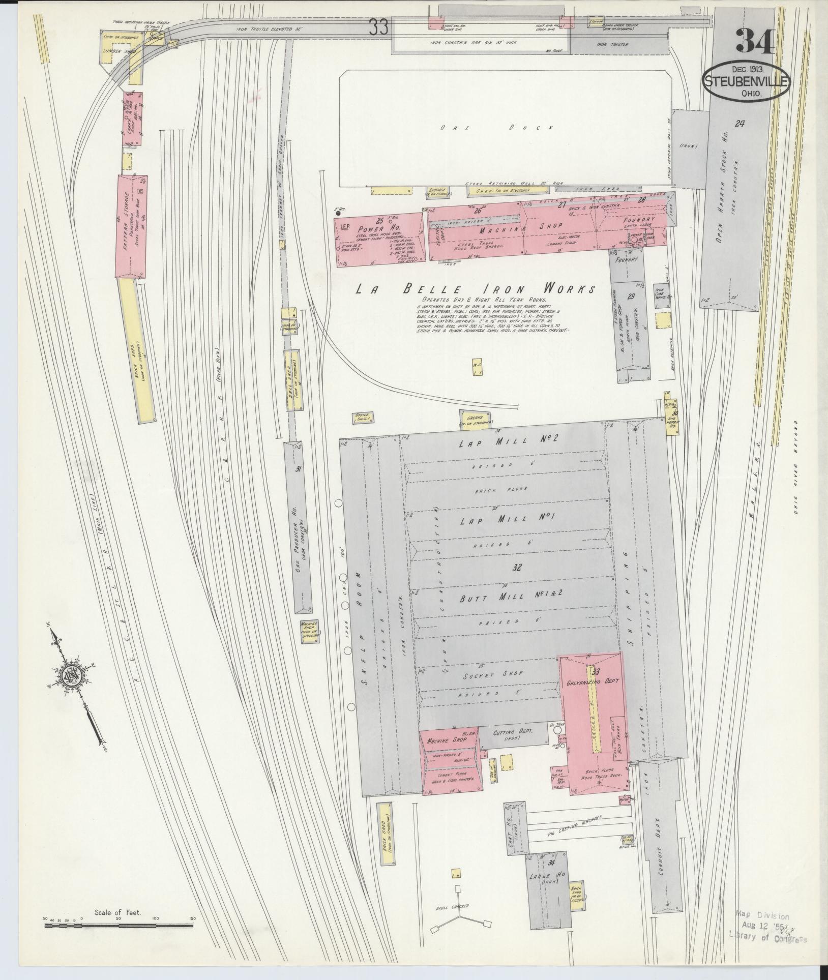 Sanborn Fire Insurance Map from Steubenville, Jefferson County, Ohio (1913), Sheet #0034 - Complete Map Set gallery image, historic Sanborn map, vintage wall art, Ohio Ohio